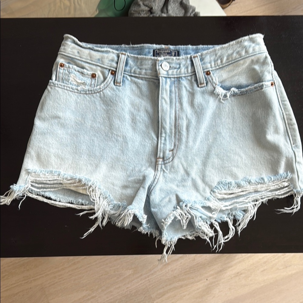 Abercrombie & Fitch Blue High-Waisted Jean Shorts Distressed